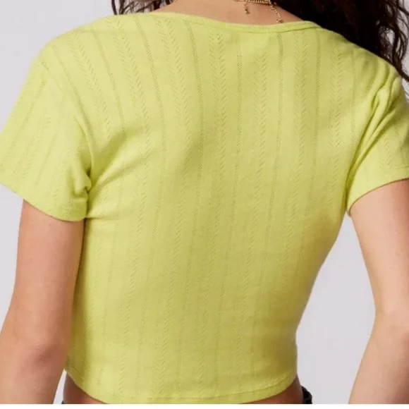 NWT OBEY Alina Pointelle Top, Size L Color Lime Urban Outfitters - Picture 6 of 16